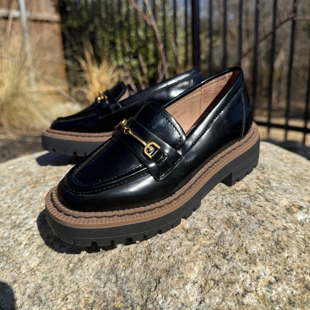 Sam Edelman Girl’s Laurs Leather Lug-Sole Loafers Size 11 Black Dressy Preppy